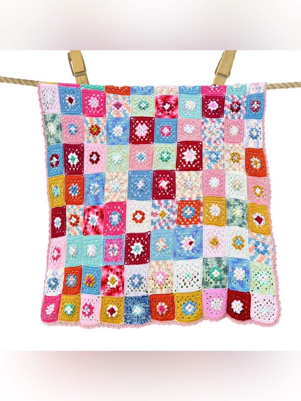 Vintage Granny Square Crochet Afghan Throw Blanket Handmade Boho Cottagecore - Picture 7 of 16